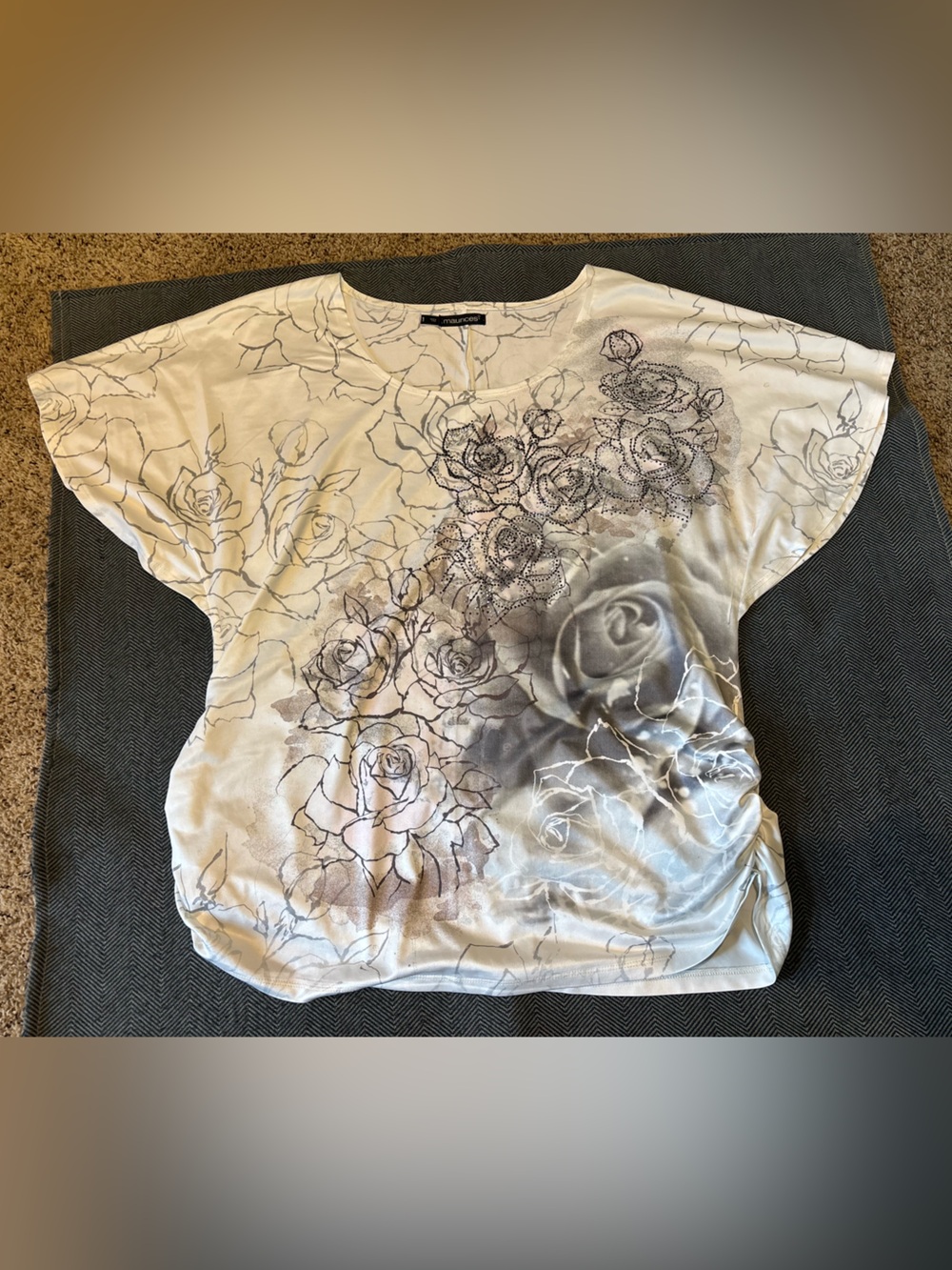 Maurice’s Floral Short Sleeve Blouse - White & Gray